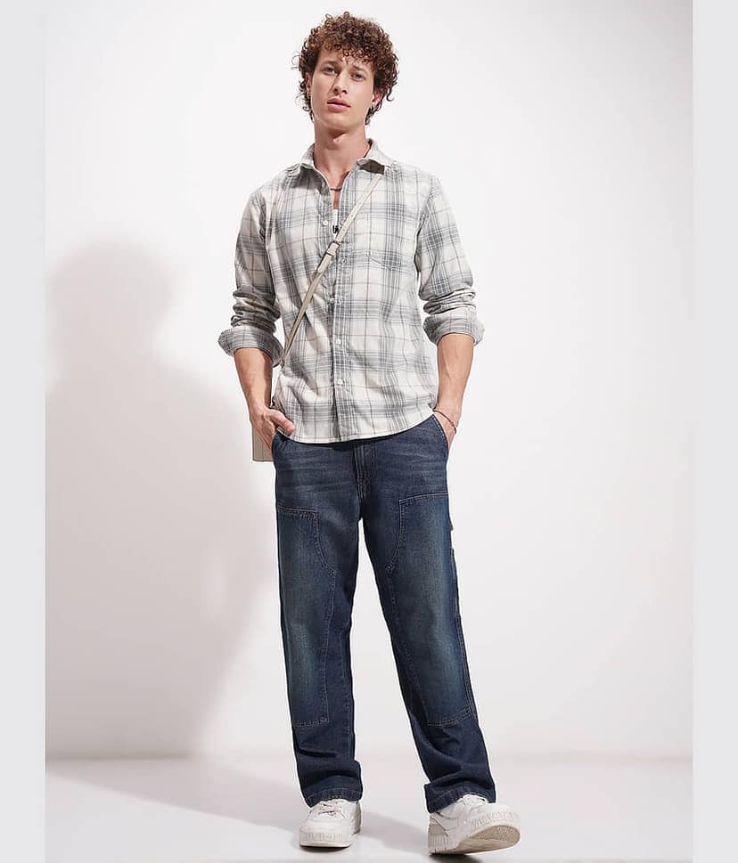 Highlander Cotton Blend Slim Fit Checks Full Sleeves Men's Casual Shirt - Grey ( Pack of 1 ) view 2
