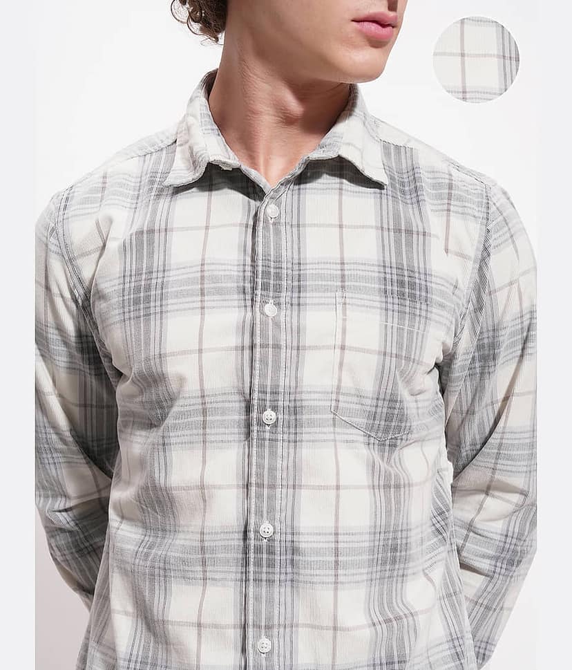 Highlander Cotton Blend Slim Fit Checks Full Sleeves Men's Casual Shirt - Grey ( Pack of 1 ) view 5