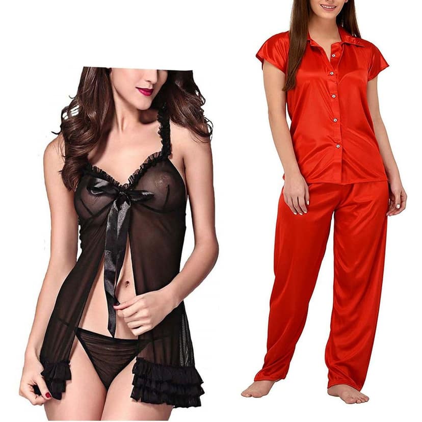 Babydoll Nightdress with panty Collar NightSuit women Girls Combo Pack of 2 view 4