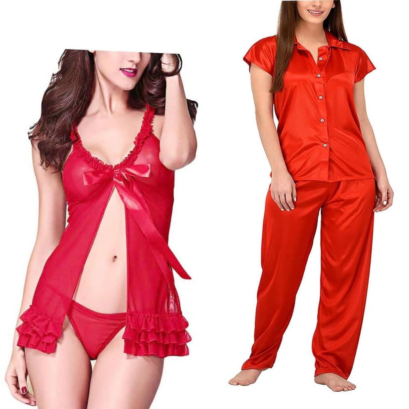 Babydoll Nightdress with panty Collar NightSuit women Girls Combo Pack of 2 view 6