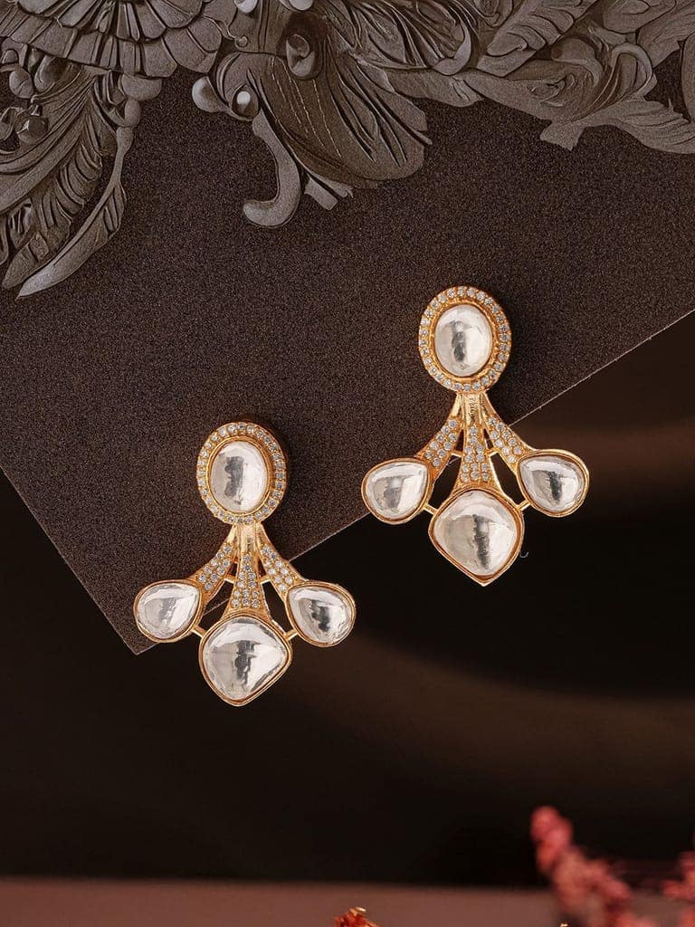Gold Plated Uncut Polki Mossanite Minimal Floral Studds Earrings