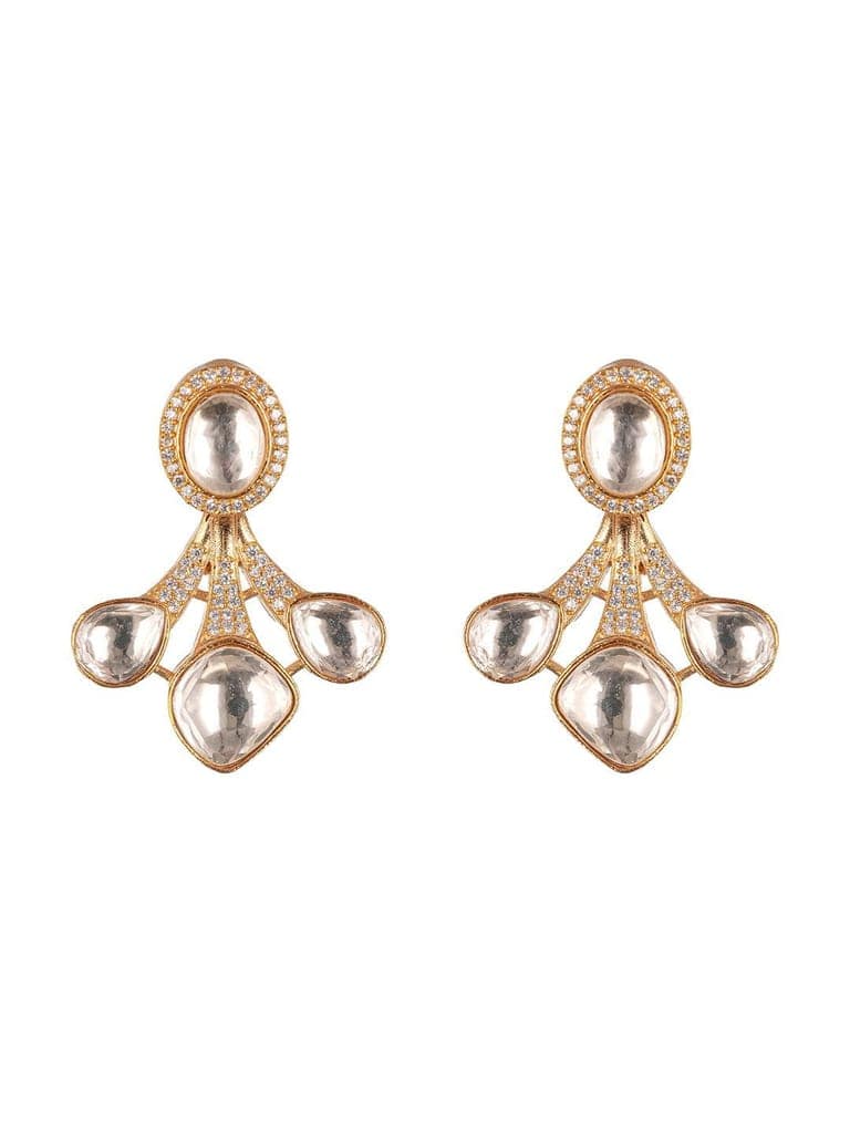 Gold Plated Uncut Polki Mossanite Minimal Floral Studds Earrings view 5