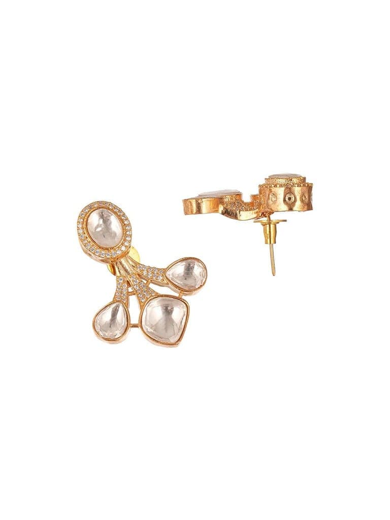 Gold Plated Uncut Polki Mossanite Minimal Floral Studds Earrings view 7