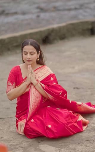 Pre-order Red Banarasi Mashru Silk Saree with Damask Buttas and Zari Border | SILK MARK CERTIFIED