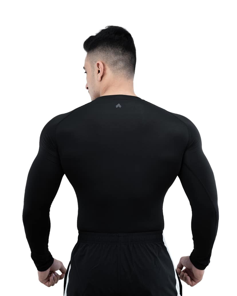 Athflex Men's Full Sleeve Edge Compression T-Shirt-Athletic Base Layer for Gym,Cycling,Training,Workout,Poly-Spandex Blend,Tactical Sports Wear & Gymwear - black/S view 2
