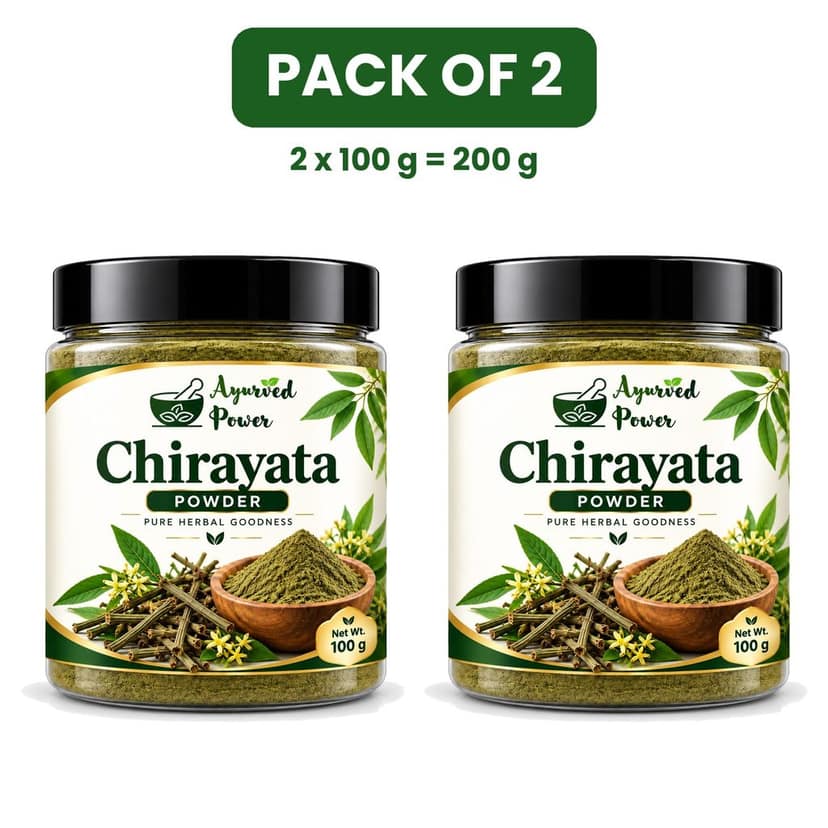 Ayurved Power Chirayata Powder 200g (Pack of 2 x 100g) - Pure Chirata / Swertia Chirata Churna for Liver Health, Digestion & Detox | Ayurvedic Herbal Powder