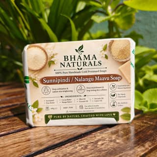 Bhama Naturals Sunnipindi (Nalangu Maavu) Traditional Herbal Ubtan Cold Processed Handmade Soap with Natural Butters