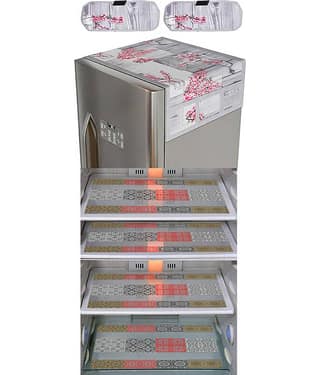 Crosmo Polyester Ethnic Fridge Mat & Cover ( 99 53 ) Pack of 7 - Multicolor