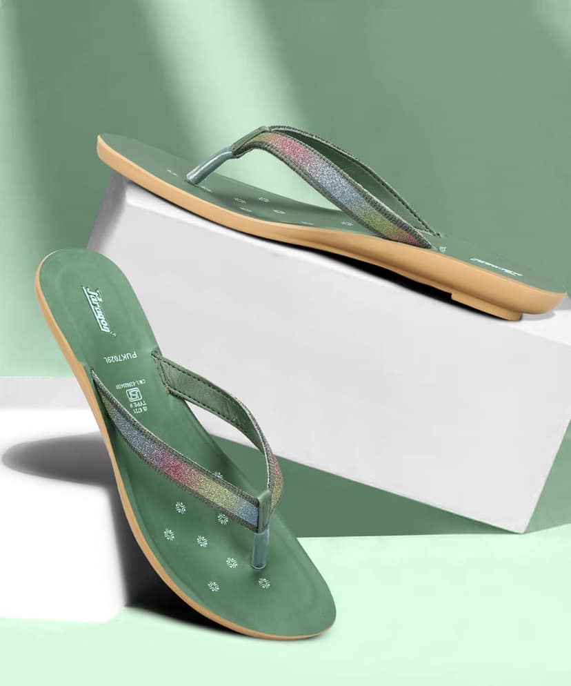 Paragon Women's Slip On Flat Green Sandals | Durable Dailywear Sandals view 7