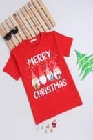 Ninos Dreams Cotton Unisex Christmas Tshirt Half Sleeves with 3 Gnomes Printed-Red