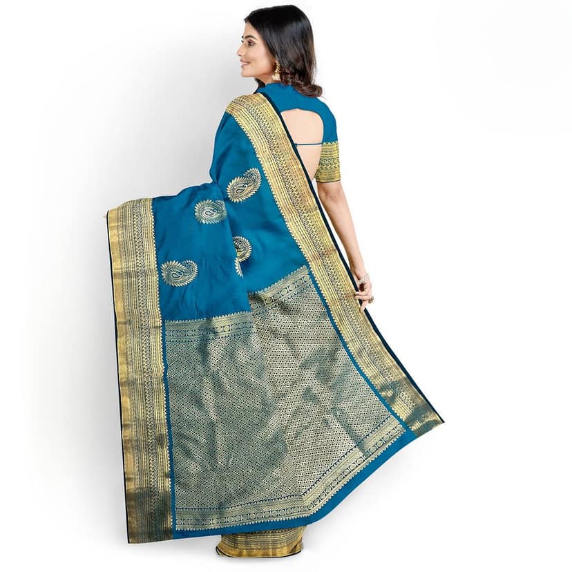 Blue Color Big Mango Butta Saree with Unstitched Blouse view 4