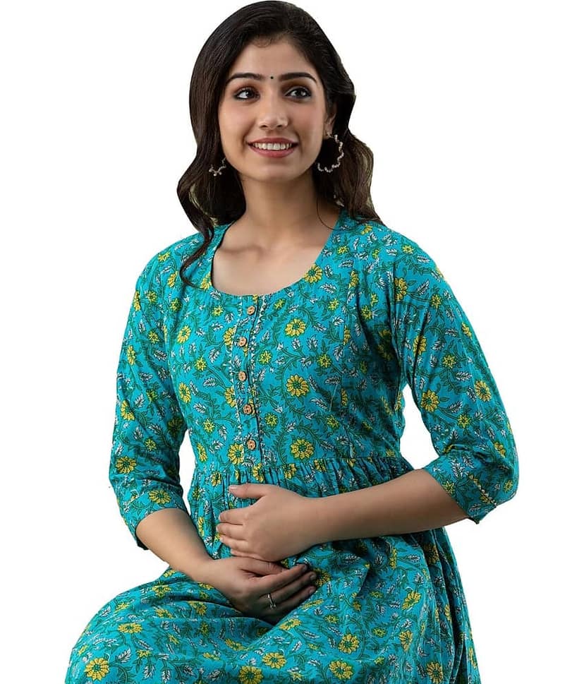 Nevisha Style Green Cotton Maternity Kurta view 2