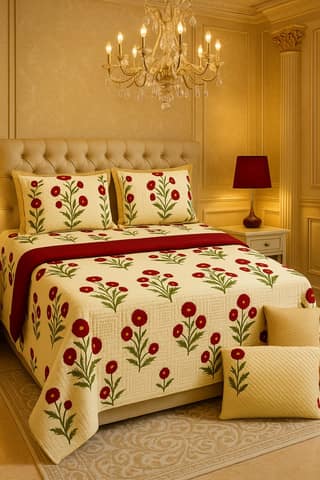 DHRUVINSRI Premium Bamboo Cotton Super King Bedsheet 108*108 in, 274*274 cms with 2 Pillow Covers, Burgundy Red Floral Design -1 set