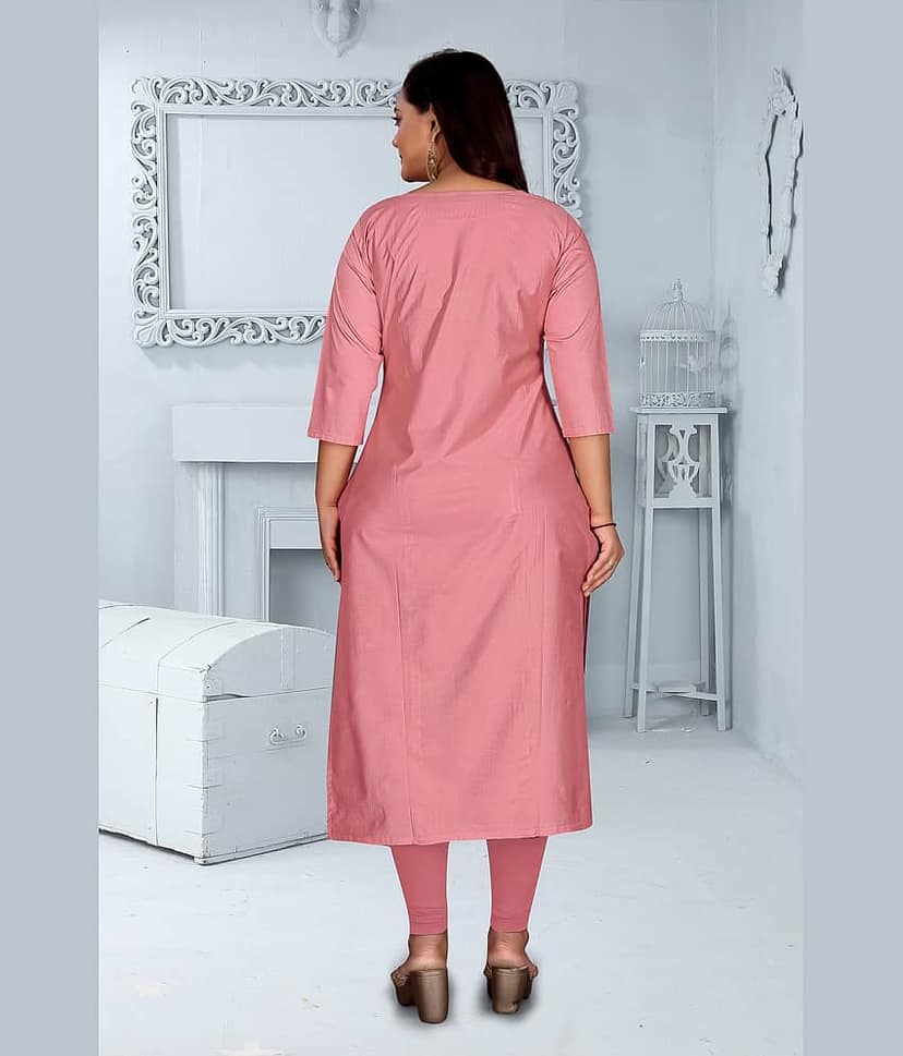 RIAANA Women Chanderi Embroidered Straight Kurti ( Pink ) view 2