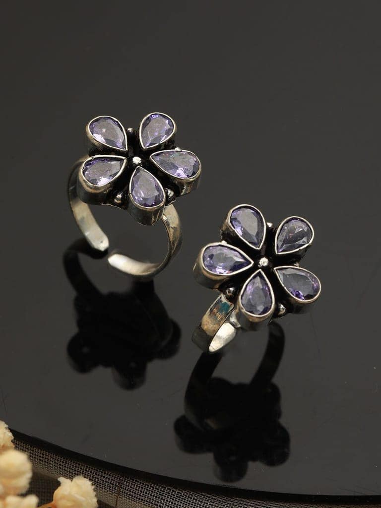 Set Of 2 Silver Lookalike AD Studded Toe Ring view 2