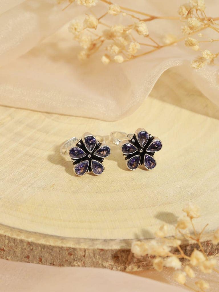 Set Of 2 Silver Lookalike AD Studded Toe Ring view 6