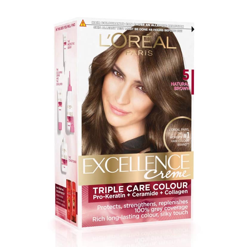 L'Oreal Paris Excellence Creme Hair Color, 72Ml+100G - 5 Light Brown/Natural Brown & Color Protect Shampoo, 175Ml view 2