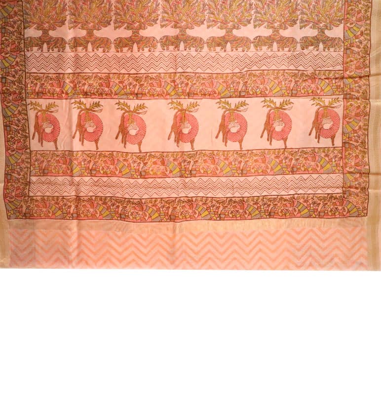 Gond Art Block Print Maheshwari Saree – Heritage Tribal Motif view 4