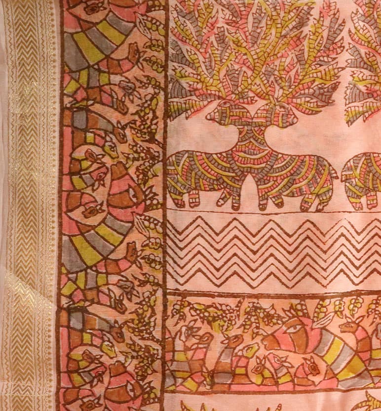 Gond Art Block Print Maheshwari Saree – Heritage Tribal Motif view 5