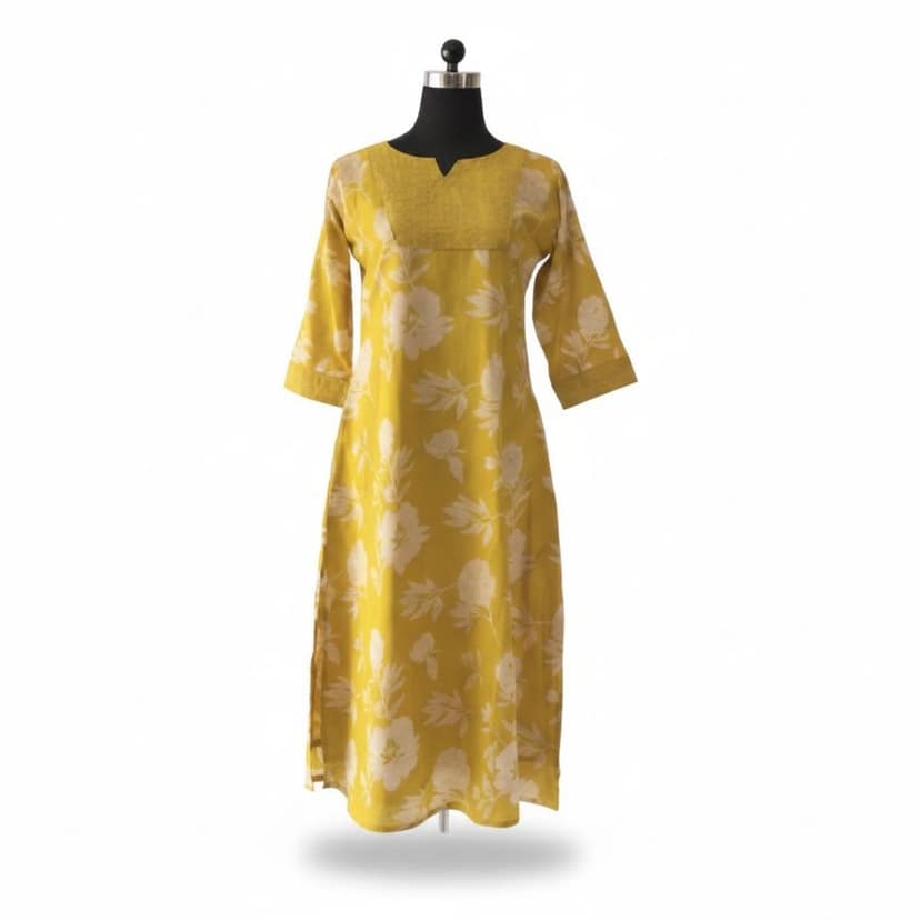 Floral Printed Mustard Kurti view 2