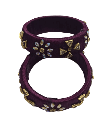 Exquisite Purple Silk Thread Bangles with Stone Embellishments view 2