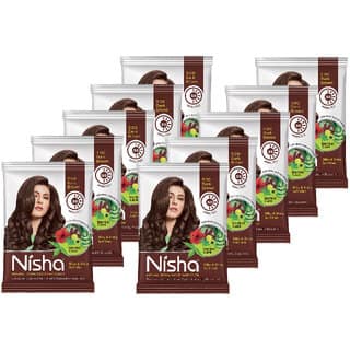 Nisha Henna Based Hair Colour for Women & Men Dark Brown, 25g Each (Pack of 10) | 100% Pure Henna-Based Powder
