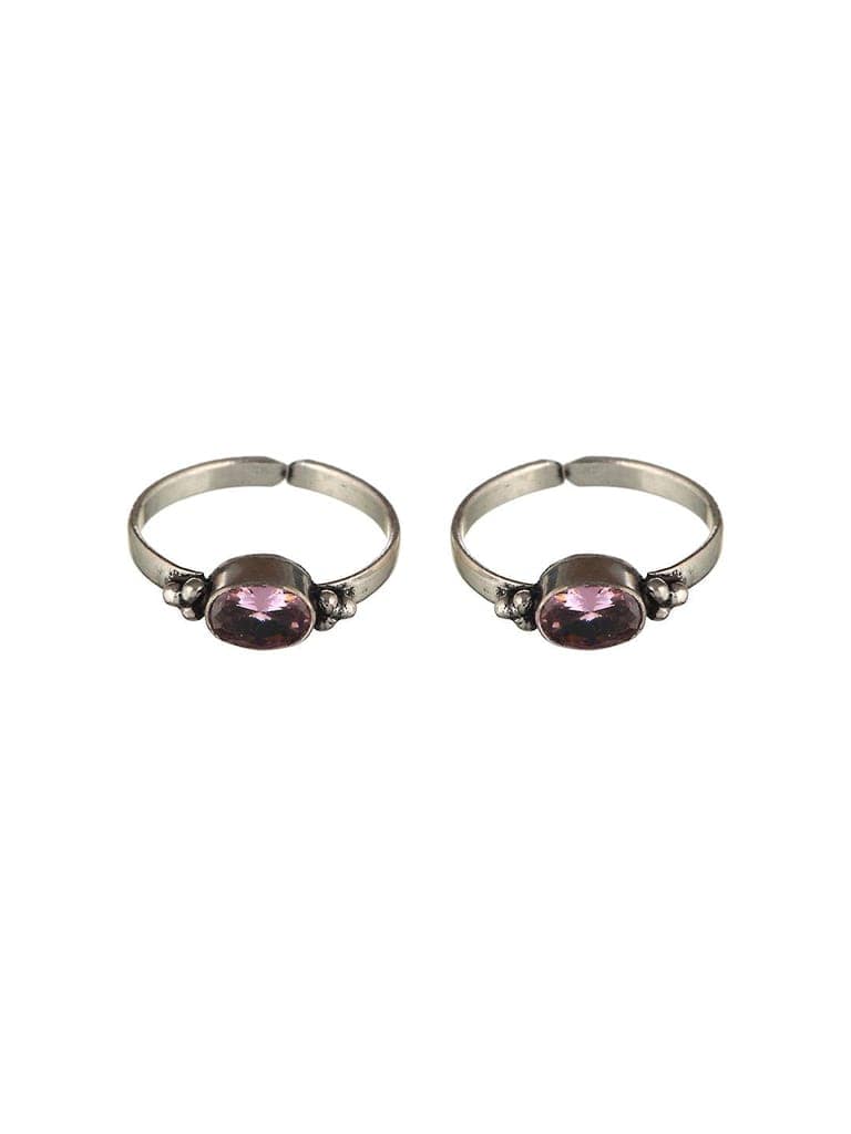 Set Of 2 Silver Plated Pink AD Studded Delicate Adjustable Toe Ring view 3