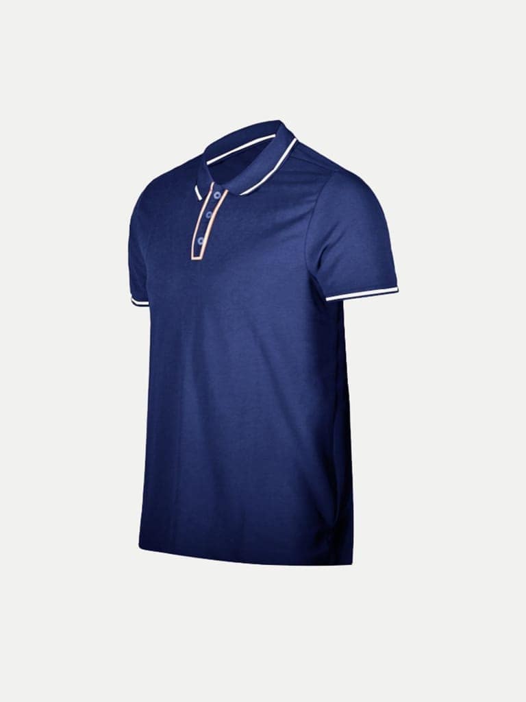 Men Navy Blue Cotton Contrast Tipping Polo T-shirt view 2