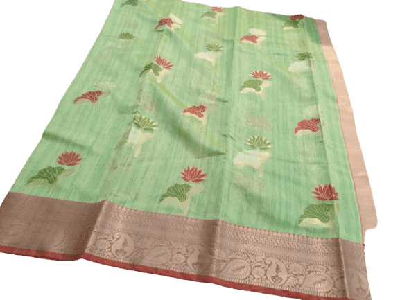 Banarasi Tissue Pale Green Silk Saree With Rich Pallu view 2