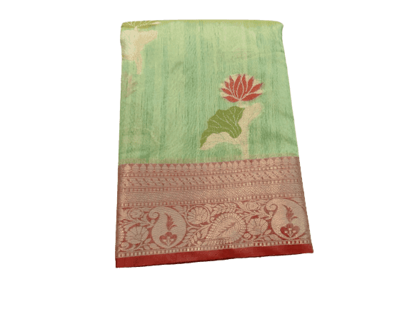 Banarasi Tissue Pale Green Silk Saree With Rich Pallu view 3