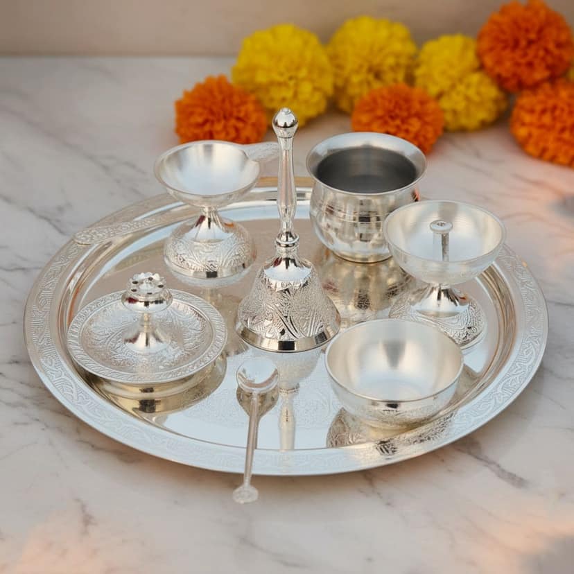 Decorative Brass Puja Thali Set | Premium Festive Collection, Height : 0.5 Inch (BMAS293 S)