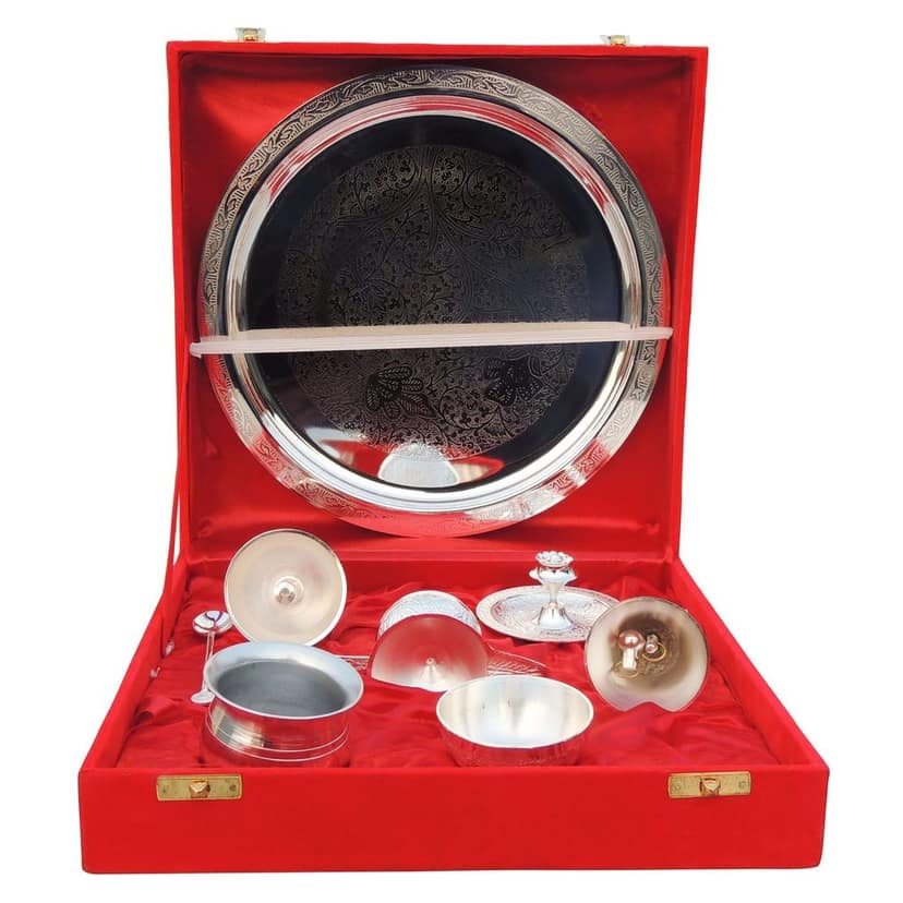 Decorative Brass Puja Thali Set | Premium Festive Collection, Height : 0.5 Inch (BMAS293 S) view 2