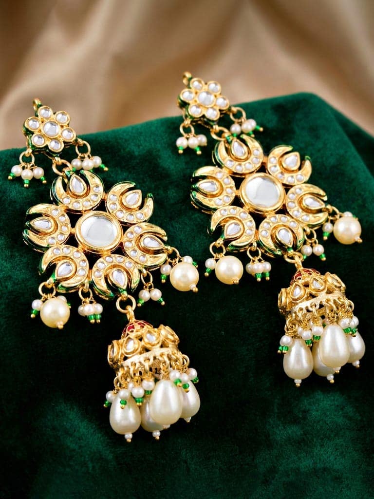 LUCKY JEWELLERY 18K Gold-Plated Kundan Earrings with White for Girls & Women (1320-J5EK-2301-W) view 3