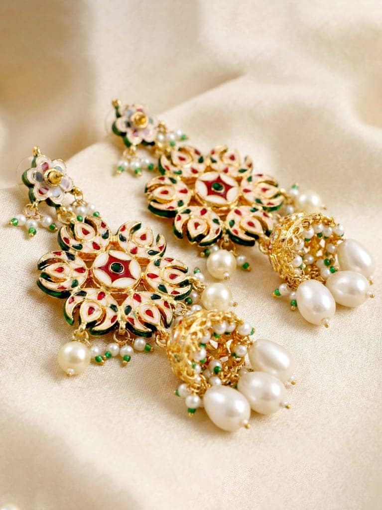 LUCKY JEWELLERY 18K Gold-Plated Kundan Earrings with White for Girls & Women (1320-J5EK-2301-W) view 4