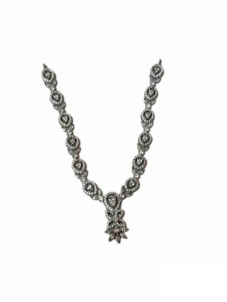 American Diamond Necklace Set with Earrings in Silver Finish view 2