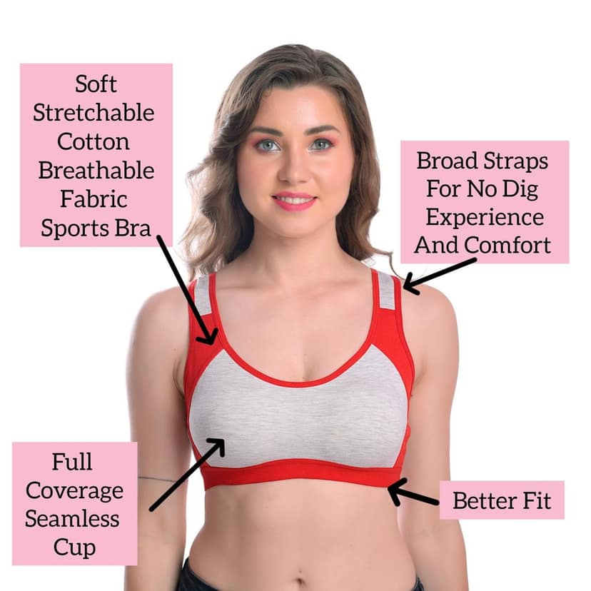 FASHION BONES Full Coverage | Sports Cotton Blend Bra | Pull-on Bra for Women Combos | Multicolor Size (28-40) view 3
