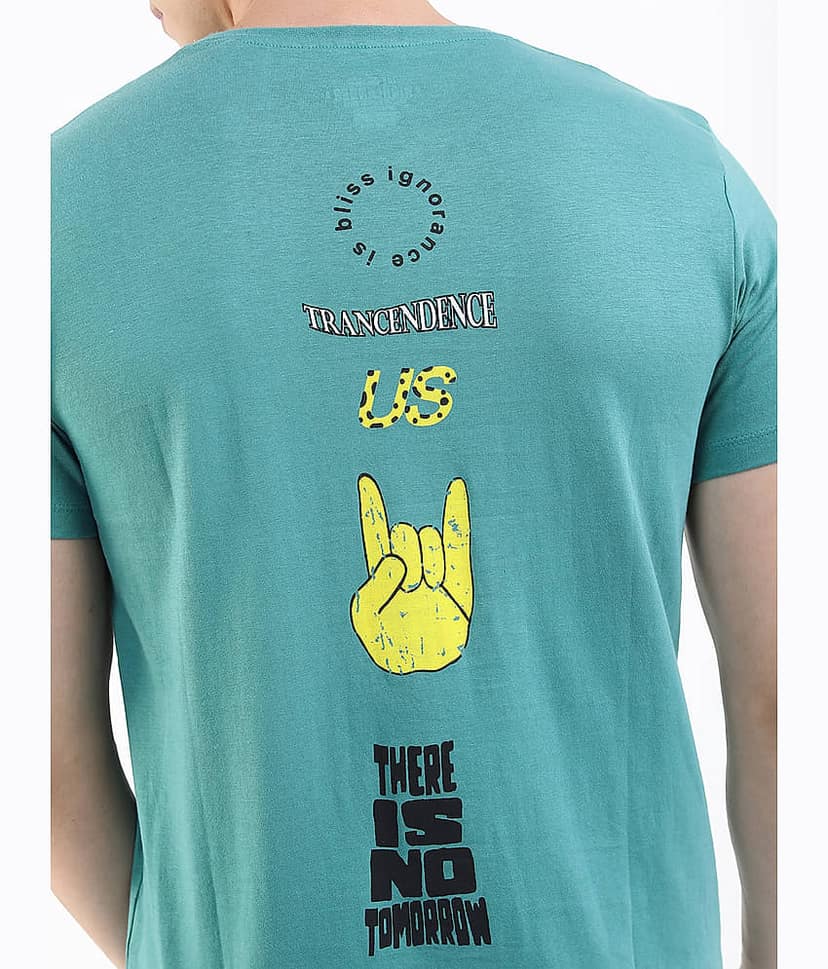 Highlander Men Cotton Slim Fit Printed T-Shirt ( Teal ) view 5