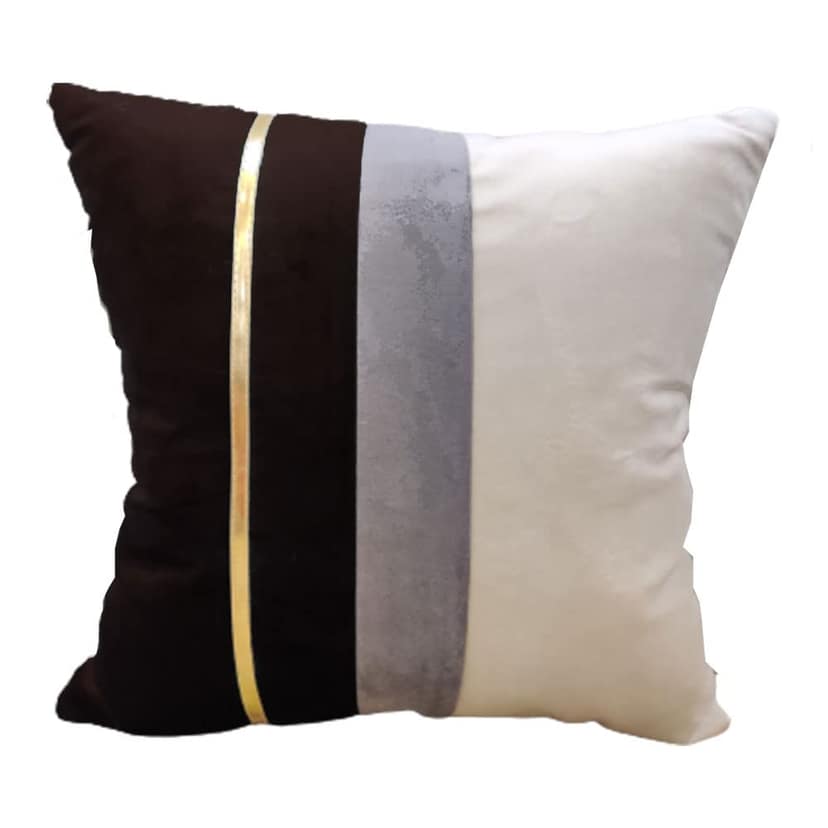 GOODVIBES Brown Beige Gold Leather Striped Patchwork Velvet Cushion Case Luxury Modern Throw Pillow Cover Decorative Pillow for Couch Living Room Bedroom Car| 16X16 Inches | 40cm * 40 cm I Set of 2| view 2