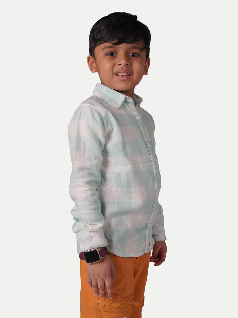 Boys Sky-blue Gingham Shirt view 4