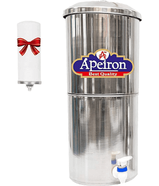 APEIRON STAINLESS STEEL WATER FILTER WITH 1 NEW CANDLE 16 Ltr Gravity Water Purifier