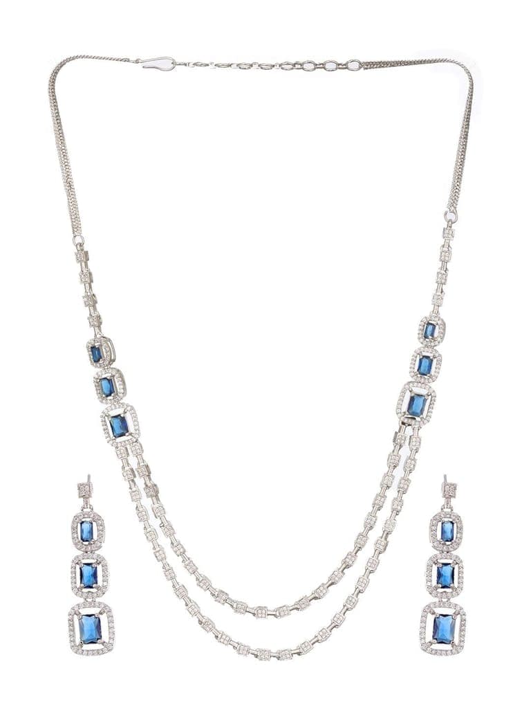 Silver Plated Blue Zircon Studded Double Lined Bridal Designer Jewellery set view 4