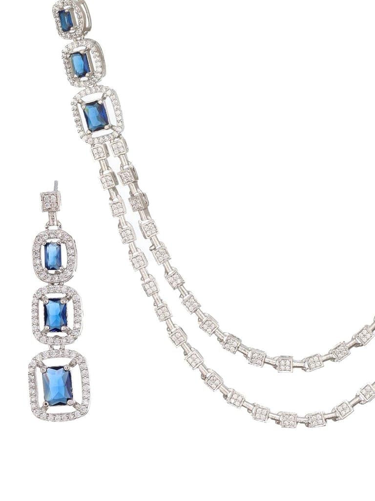 Silver Plated Blue Zircon Studded Double Lined Bridal Designer Jewellery set view 5
