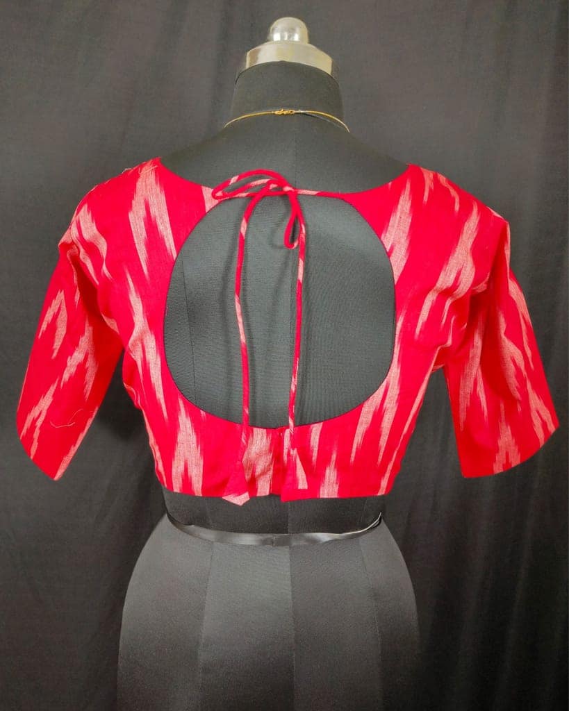 Pure Cotton Blouse Neon Pink Color Ikkat Design (Size: 34-46)-7634 view 3