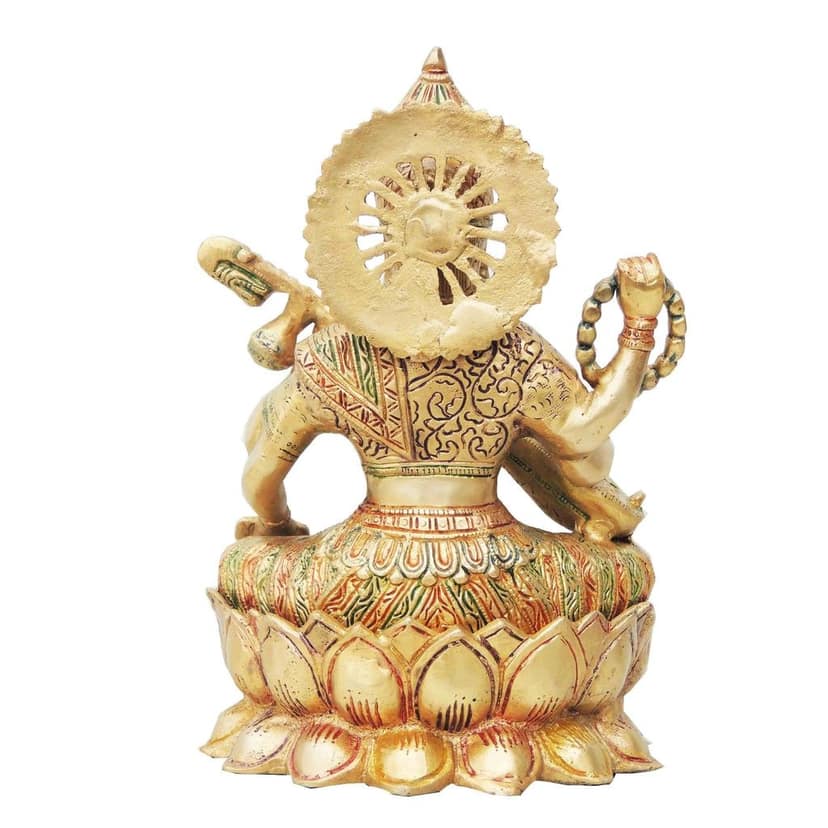 Brass Saraswati Ji God Idol Statue - Handcrafted Home Temple Murti, Height : 11 Inch (BSMAS034) view 3