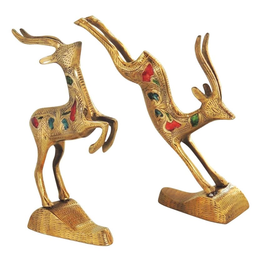 Antique Finish Brass Running Deer Sculpture for Home Decor, Height : 7 Inch (ANMAS023 C) view 2