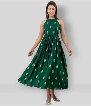 FABRR Women Rayon Printed Ethnic Dress ( Green )