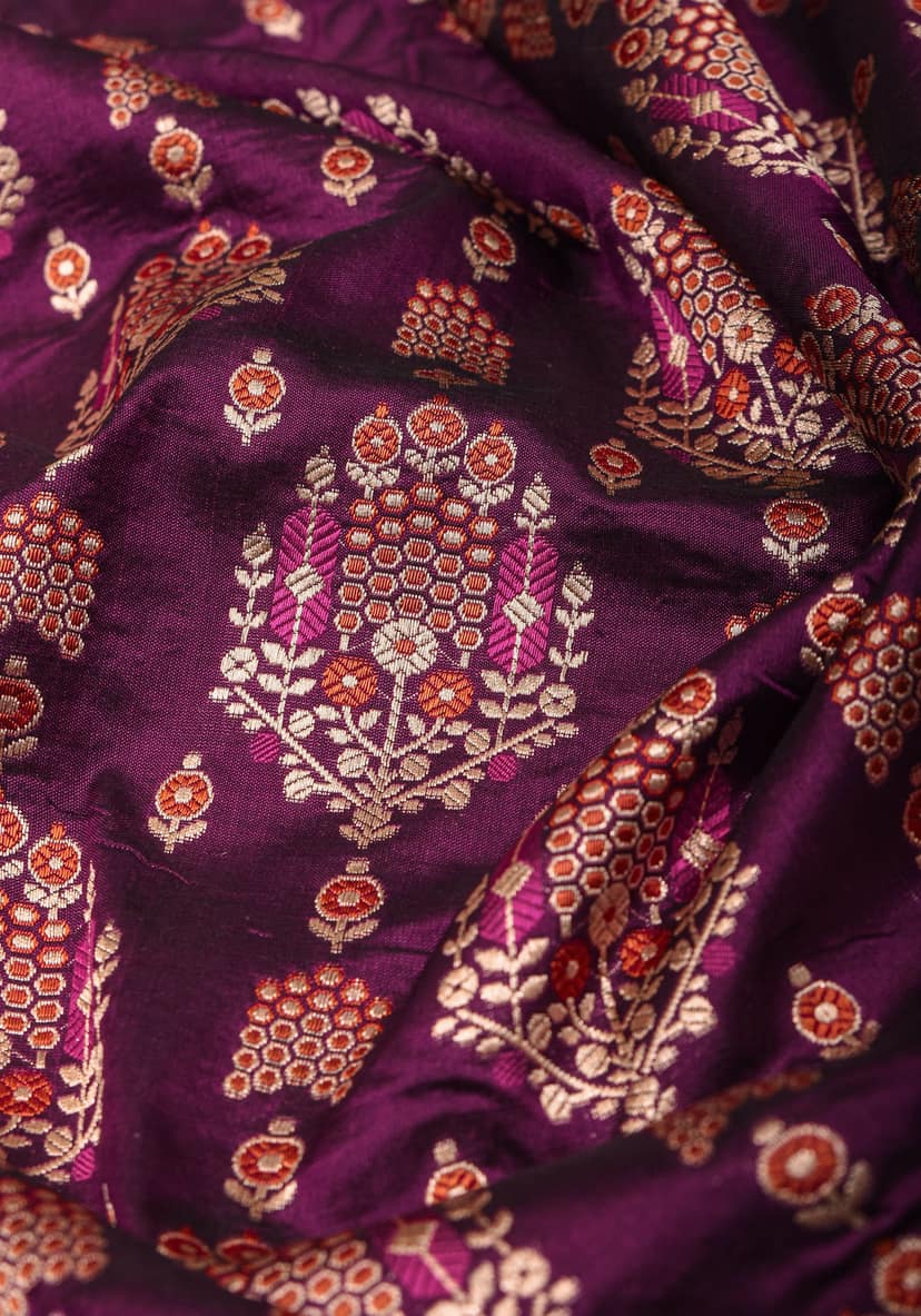 Unique Aubergine Intricate Banarasi Katan silk saree with Meenakari Jaal | SILK MARK CERTIFIED view 4