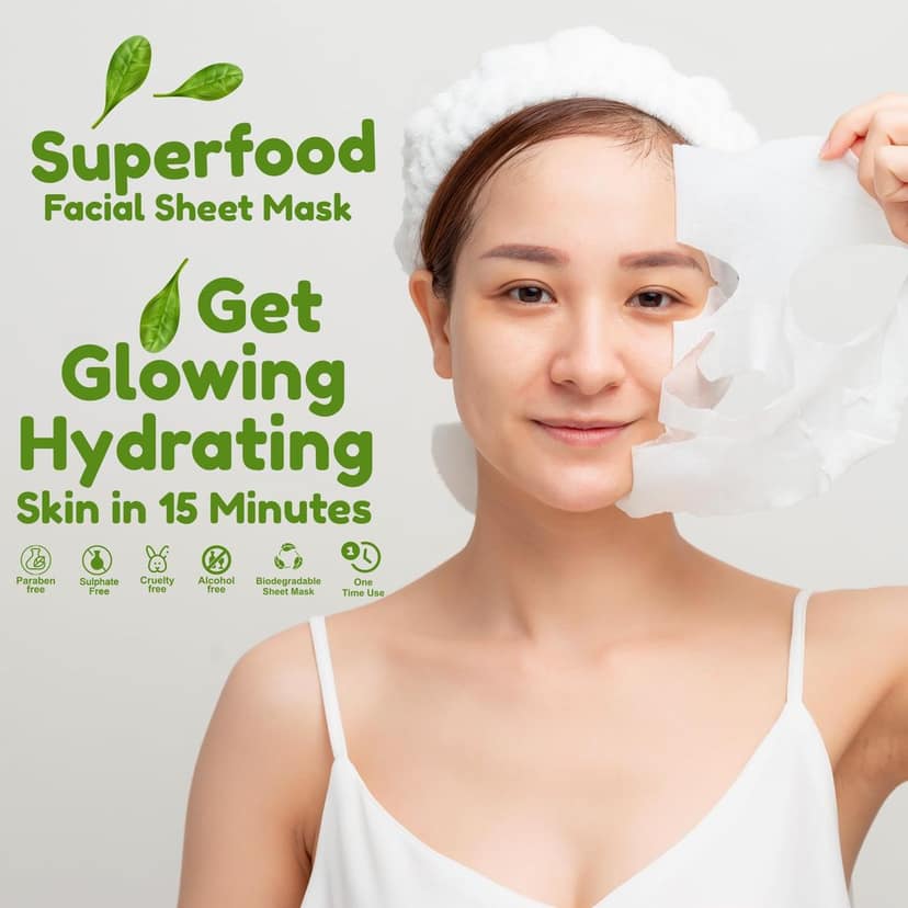 Superfood Spinach facial sheet mask for glowing Skin and Hydrating, Pack of 4 view 5