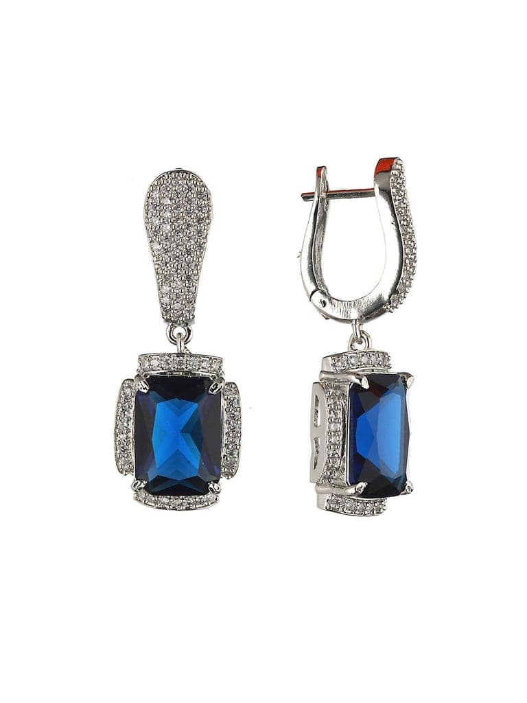 Silver Toned blue AD Studded Designer Hoop Earrings view 4