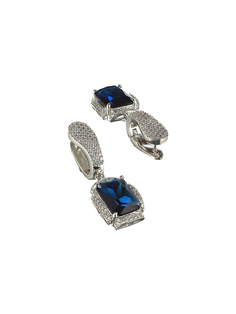 Silver Toned blue AD Studded Designer Hoop Earrings view 5